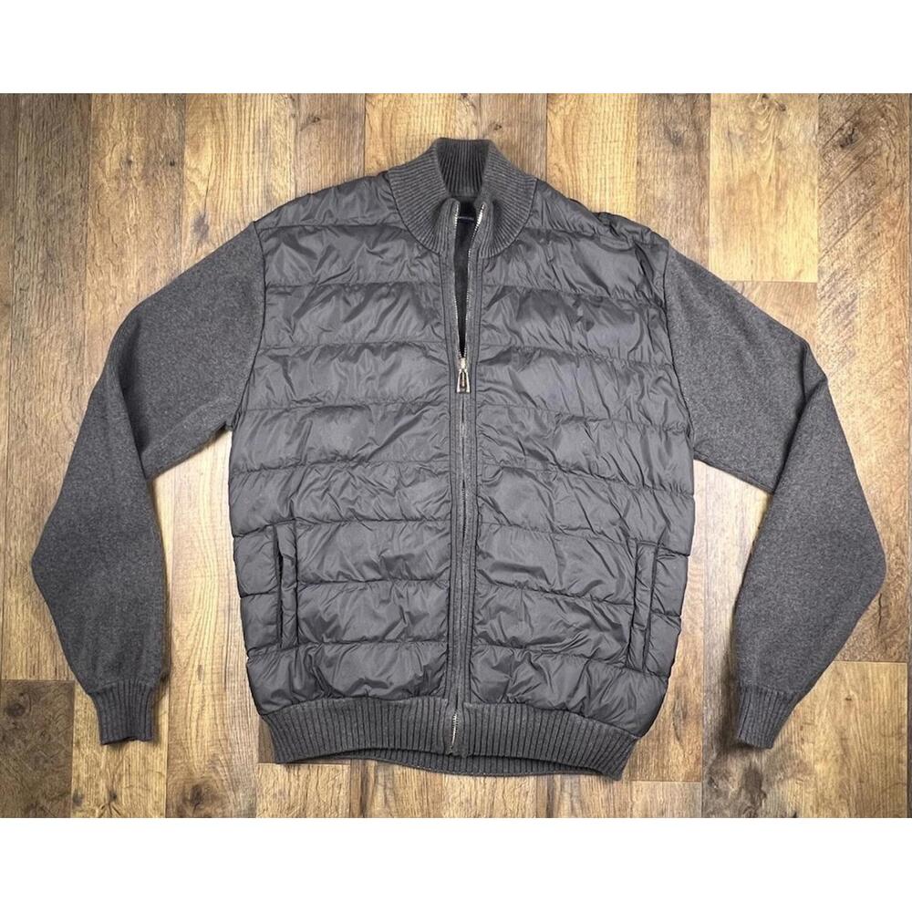 Adolfo Dominguez Jacket Front Bomber Sweater Full Zip Size 5 Large Gray Pockets.